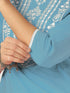 Janasya Women's Light Blue Pure Cotton Yoke Embroidered Straight Kurta
